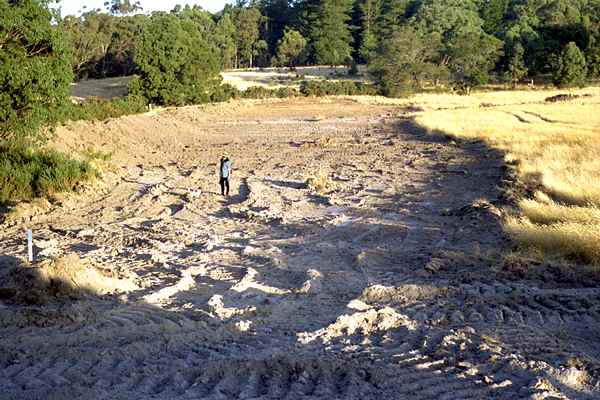 Topsoil cleared from bank base.